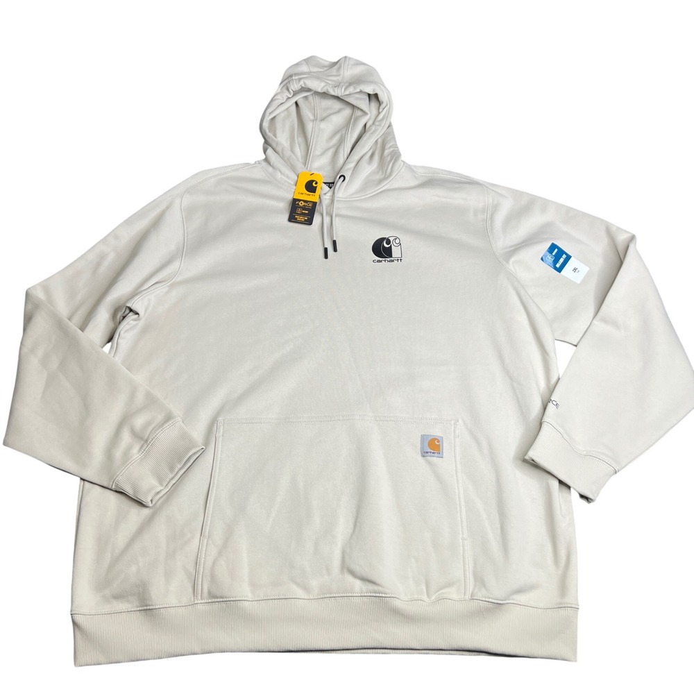 Carhartt Force Logo Sweatshirt Mens 2XL Tall Cream Relaxed Fit Hoodie 107064 NWT